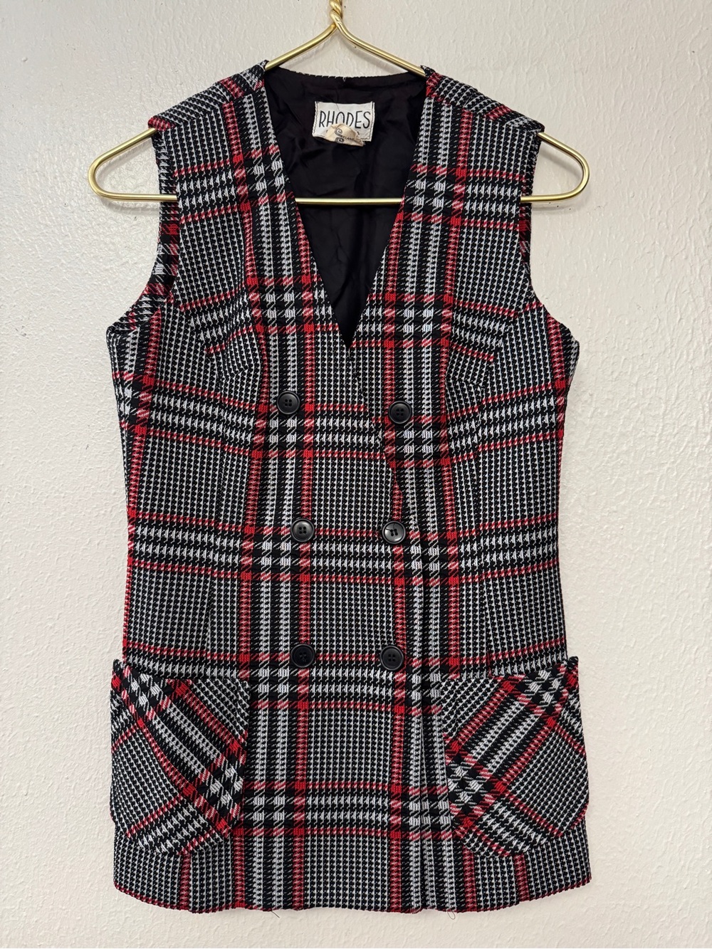 Rhodes California Black, White & Red Plaid Double-Breasted Vest